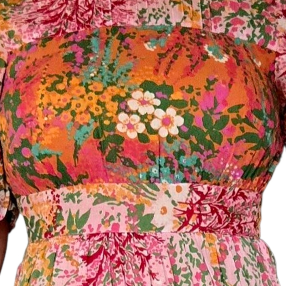 Banjanan Hilary Floral Dress Maxi Boho Loki's Garden Puff Sleeve Size XS - Picture 6 of 12
